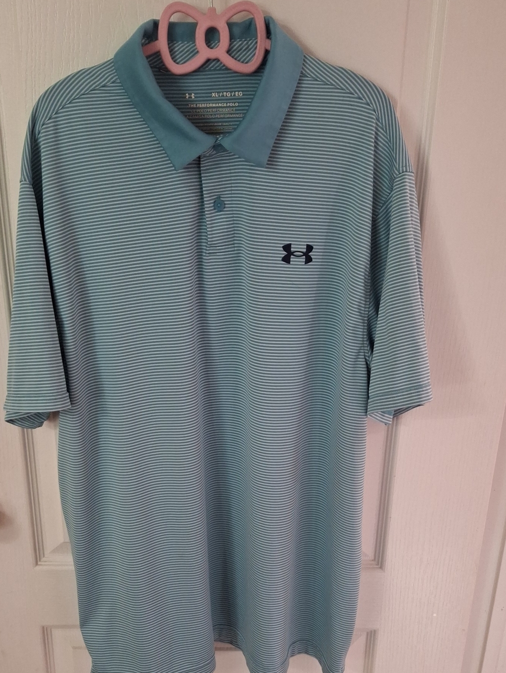 Under Armour Men’s XL HeatGear Performance Polo Teal Striped Loose Fit